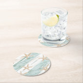 ビーチアクアミントスターフィッシュストライプズ結婚ズ ラウンドペーパーコースター (インサイチュ)