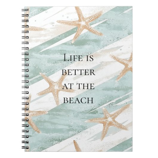 ビーチアクアミントスターフィッシュストライプズ ノートブック (正面)