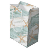 ビーチアクアミントスターフィッシュストライプブライダルシャワー ミディアムペーパーバッグ (裏面アングル)