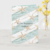 ビーチアクアミントスターフィッシュストライプ誕生日 カード (黄色い花)