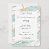 ビーチアクアミントスターフィッシュストライプ誕生日 招待状 (正面)