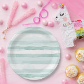 ビーチアクアミントストライプ誕生日 ペーパープレート (パーティー)