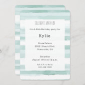 ビーチアクアミントストライプ誕生日 招待状 (正面/裏面)