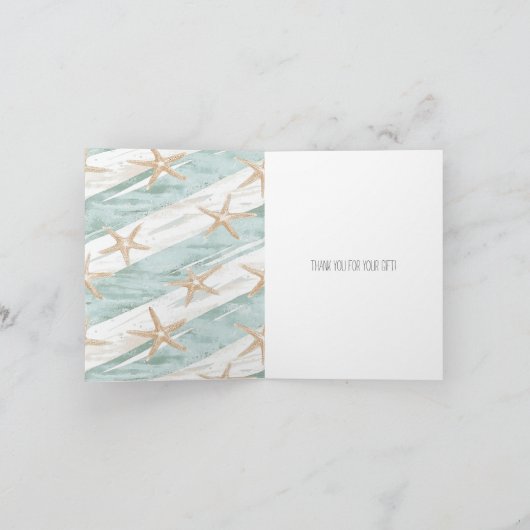 ビーチアクアミントヒトデストライプィッシュありがとう カード (内部)