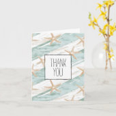 ビーチアクアミントヒトデストライプィッシュありがとう カード (黄色い花)