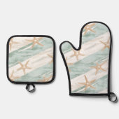 ビーチアクアミントヒトデストライプス 鍋つかみ&鍋敷きセット (正面)