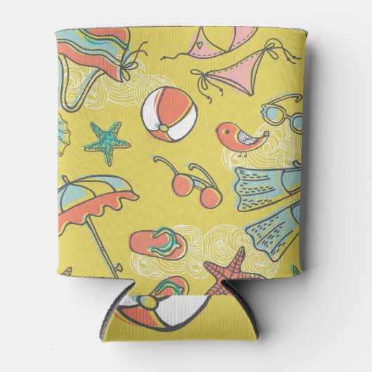 ビーチアクセサリー:夏のシームレスパターン。 缶クーラー (正面)