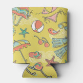 ビーチアクセサリー:夏のシームレスパターン。 缶クーラー (裏面)