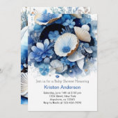 ビーチアドベンチャーシーシェルボーイベビーシャワー 招待状 (正面/裏面)