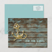 ビーチアンカー 海洋 結婚式 Save the Date 案内ポストカード (正面/裏面)