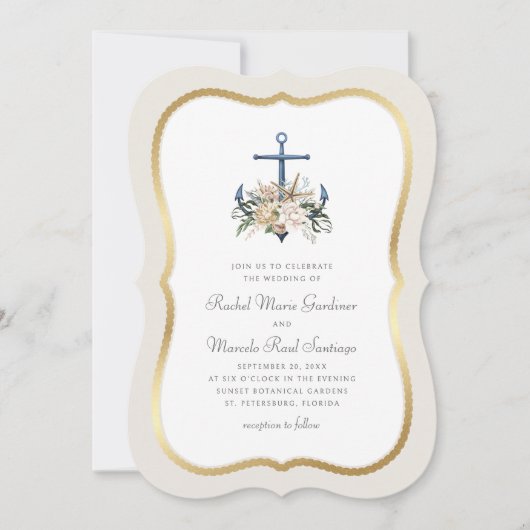 ビーチアンカー Nautical ウェディング 招待状 (正面)