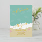 ビーチアンパサンド日付の保存 箔招待状 (立ち正面)