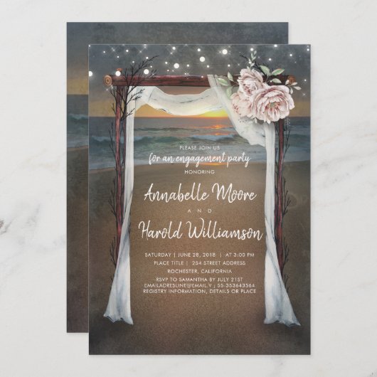 ビーチアーチ |シーサンセット婚約パーティ 招待状 (正面/裏面)