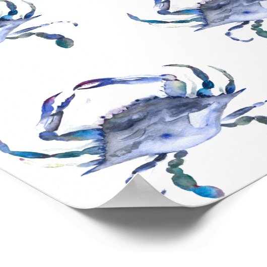 ビーチアートウォーターカラー沿岸ブルーカニ模様 ポスター (角)