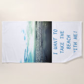 ビーチアート写真テンプレートタイポグラフィおもしろいかわいい ビーチタオル (正面)