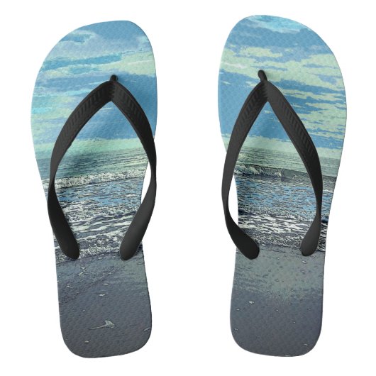 ビーチアート抽象芸術海シーブルーグレーティール（緑がかった色） クール ビーチサンダル (フットベッド)