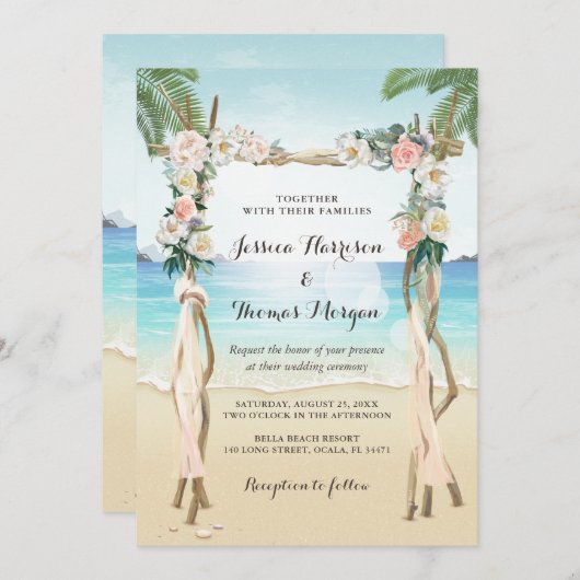 ビーチアーバーウッドアーチフローラトロピカル結婚ズ 招待状 (正面/裏面)