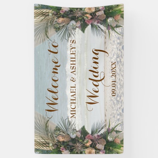 ビーチアーバーバラトロピカルサンセット結婚の背景 横断幕 (縦)
