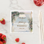 ビーチアーバーバラトロピカル葉スサンセット結婚ズ スタンダードカクテルナプキン (インサイチュ)