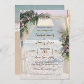 ビーチアーバーバラトロピカル葉スサンセット結婚ズ 招待状 (正面/裏面)