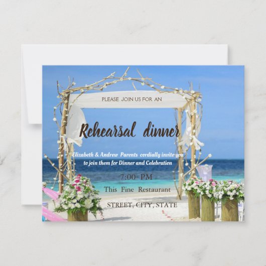 ビーチアーバーフローラ結婚のリハーサルディナー 招待状 (正面)