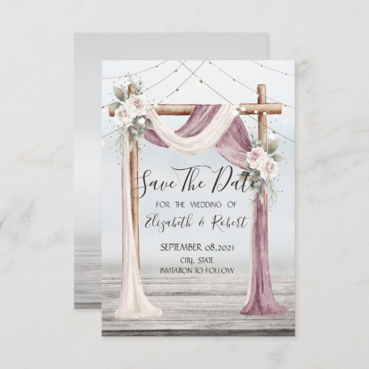 ビーチアーバー文字列ライト日付を保存 セーブザデート (正面/裏面)