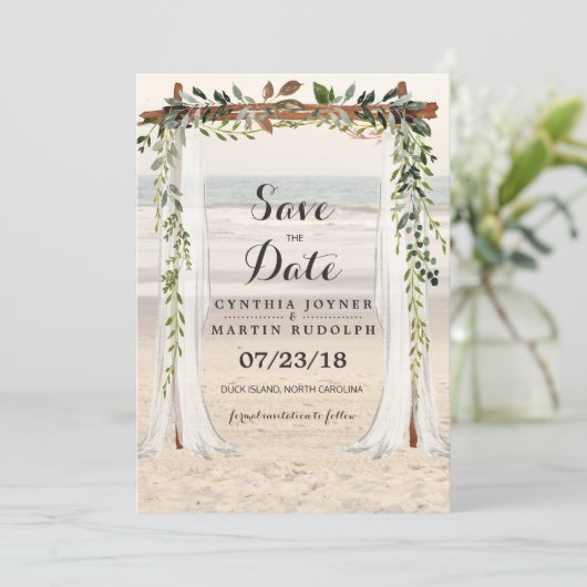 ビーチアーバー結婚式 Save the Date 招待状 (スタンド正面)