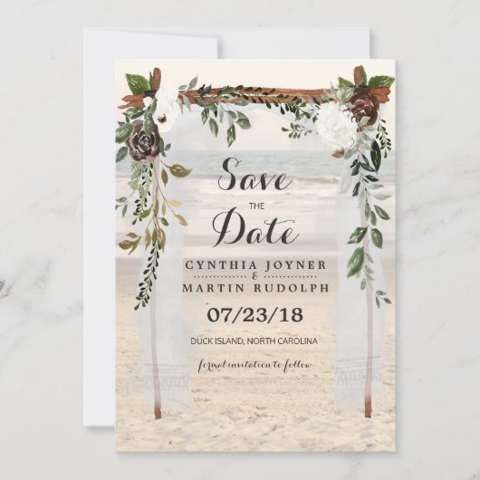 ビーチアーバー結婚式 Save the Date 招待状 (正面)