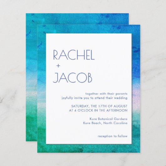 ビーチィレトロタイプサマー結婚式招待状 (正面/裏面)