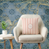 ビーチイストライプのピーチのブリーズピローとイニシャル クッション