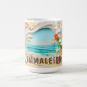 ビーチイパーソナライズされたコーブフローラ3Dルックビーチ コーヒーマグカップ (中央)
