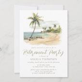 ビーチイパームウォーターカラーシンプル退職パーティー 招待状 (正面)