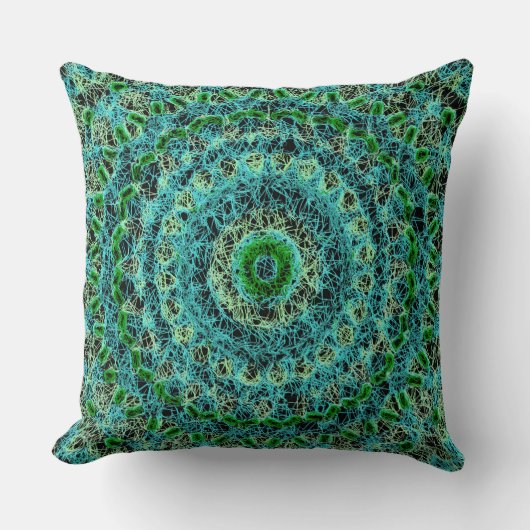 ビーチイブルーとグリーンスパイダーウェブ クッション (正面)