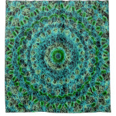 ビーチイブルーとグリーンスパイダーウェブ シャワーカーテン (正面)