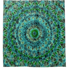 ビーチイブルーとグリーンスパイダーウェブ シャワーカーテン