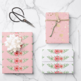 ビーチイボホフローラグリーンリー&金ゴールドスペックスセット3 ラッピングペーパーシート