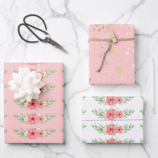 ビーチイボホフローラグリーンリー&金ゴールドスペックスセット3 ラッピングペーパーシート (正面)