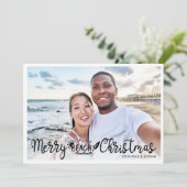 ビーチイメリークリスマスおもしろいの休暇写真 シーズンカード (スタンド正面)