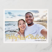 ビーチイメリークリスマスおもしろいの休暇写真 箔シーズンポストカード (正面)