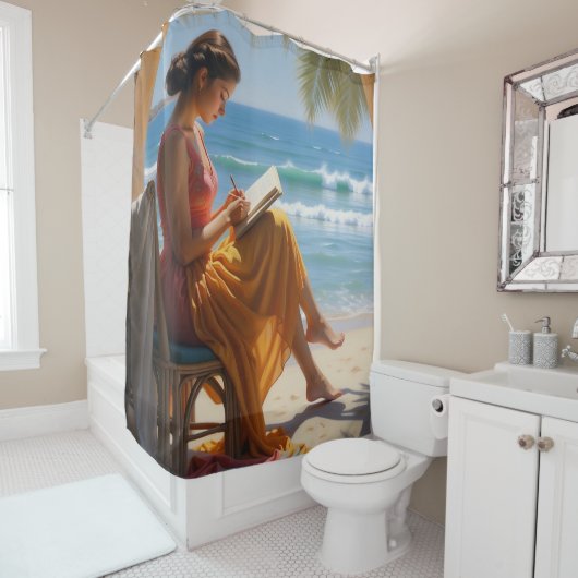 ビーチイメージ付きハウスシャワーカスタムカーテン シャワーカーテン (インサイチュ)