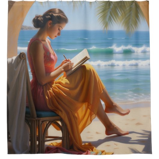 ビーチイメージ付きハウスシャワーカスタムカーテン シャワーカーテン (正面)