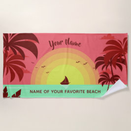 ビーチイラストレーションカスタム文字ビーチタオル ビーチタオル