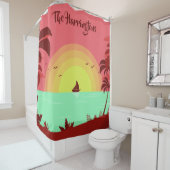 ビーチイラストレーション名前をカスタムするシャワーカーテン シャワーカーテン (インサイチュ)