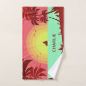 ビーチイラストレーション名前をカスタムするタオルセット バスタオルセット (ハンドタオル)