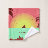 ビーチイラストレーション名前をカスタムするタオルセット バスタオルセット (ウォッシュタオル)