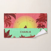 ビーチイラストレーション名前をカスタムするタオルセット バスタオルセット (ハンドタオル)