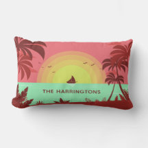 ビーチイラストレーション名前をカスタムする装飾用クッション