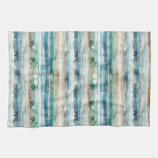 ビーチイ抽象芸術、アルコールインクストライプ キッチンタオル (横)