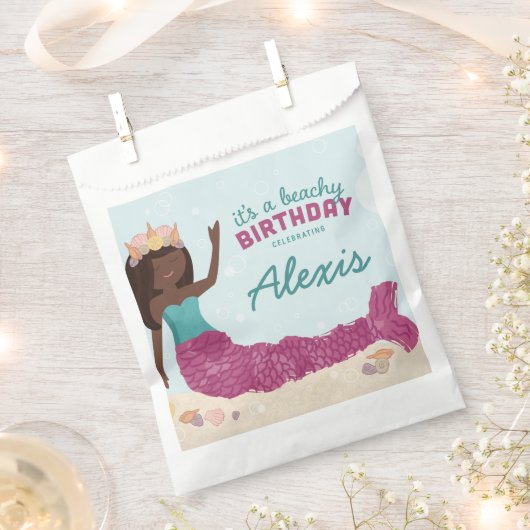 ビーチイ誕生日マーメイドビープボックスピンクティール（緑がかった色） フェイバーバッグ (クリップ留めされた状態)