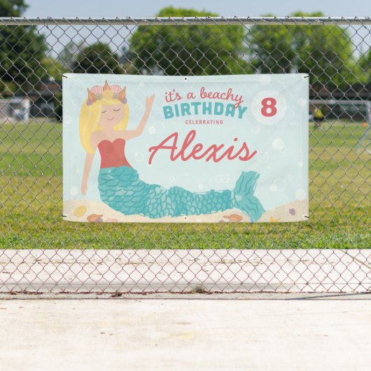 ビーチイ誕生日マーメイドピーチティール（緑がかった色）バナー 横断幕 (インサイチュ)